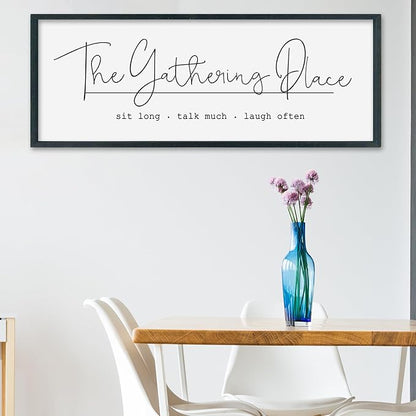 SRSZHIYUE The Gathering Place Sign Wall Decor Art 40"×15" for Large Kitchen Dining Room Wood Framed Wall Hanging (Black)