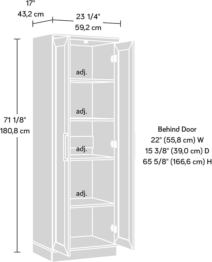 Sauder HomePlus Kitchen Pantry Storage Cabinet with Adjustable Shelves, Laundry Bathroom, L: 23.31" x W: 17.01" x H: 71.18", Dakota Oak