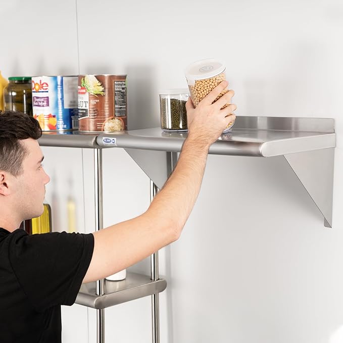 HARDURA Stainless Steel Shelf 14" x 60", 350lb Commercial Shelves Wall Mount Metal Shelving with Backsplash and Brackets for Kitchen, Restaurant, Laundry Room and Home