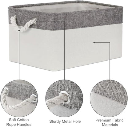 Organization and Storage Basket for Organizing - Large 4 Pack 16x12x8 inch Fabric Storage Cube Collapsible Baskets for Shelves, Storage Bins for Cloth Books (Grey & White)