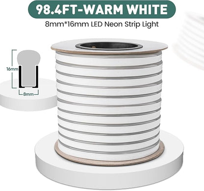 GZBtech Flexible LED Neon Rope Lights 100FT,AC 110-120V Waterproof Strip Light, 120 LEDs/M Cuttable Connectable Neon Lighting for Indoor Outdoor Home Decor/Commercial Building Use-Warm White 30M