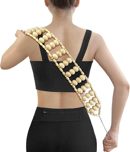 Wood Back Massage Roller Rope, Portable Wood Therapy Cellulite Massage Tools, Handheld Lymphatic Drainage Massager, Multi-Functional Manual Massage Roller Rope Strap for Full Body Muscle Pain Relief
