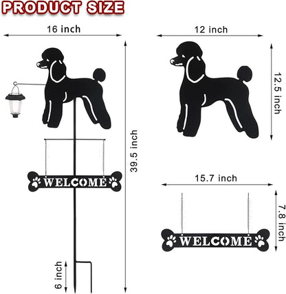 BAYN Solar Poodle Garden Stakes Decorative with a Lantern Dog Silhouette Welcome Sign Outdoor Garden Decor for Yard, Lawn, Patio, Pathway