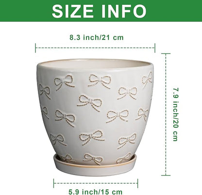 Ceramic Pots for Plants - 8 Inch Plant Pot with Drainage Hole and Saucer Large Planter Pot for Indoor Plants Outdoor Modern Flower Pot Home Decor White
