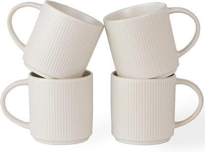famiware Coffee Mug Set for 4, Star 12 oz Catering Mugs Cup Set with Handle for Coffee, Tea, Cocoa, Milk - Ceramic Stoneware Drinkware Set, Matte White