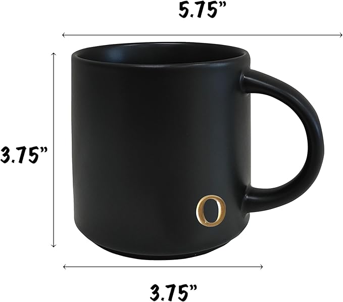COLLECTIVE HOME - Black Monogram Ceramic Mugs, 15 oz Golden Initial Coffee Cups, Elegant Alphabet Tea Mugs, Personalized Halloween Mug with Gift Box, Perfect for Office and Home Décor (o)