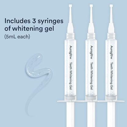Auraglow 44% Teeth Whitening Gel Syringe Refill Pack, 44% Carbamide Peroxide, (3X) 5ml Syringes, 30 Whitening Treatments