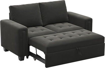 Belffin Modular Sectional Sleeper Sofa with Pull Out Couch Bed Modular Sleeper Loveseat Sectional Sofa Velvet Fabric for Living Room Apartment Grey