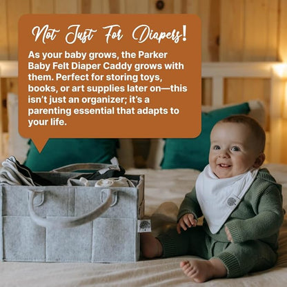 Parker Baby Co. Diaper Caddy - Nursery Storage Bin and Car Organizer for Diapers and Baby Wipes - Gray, Large