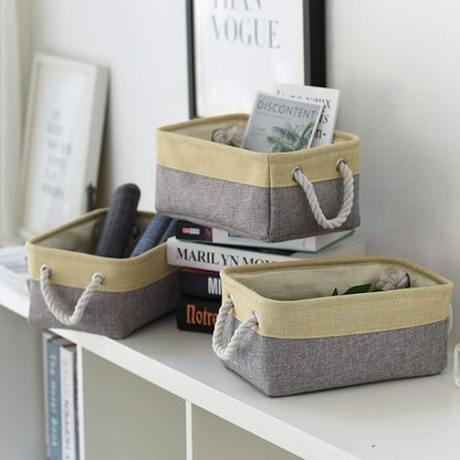 TheWarmHome Storage Baskets for Organizing - 11.8x7.8x5.2 inch Small 6 Pack Storage Bins for Shelve, Farbic Storage cubes Organizer for Baby Toys Nursery (Gold & Grey)