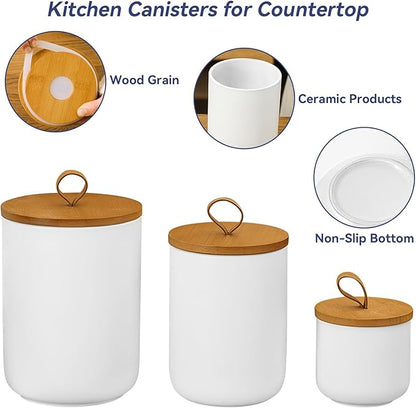 Ceramic Storage Jars, Modern Elegant Highly Polished Airtight Gorgeous Storage Canisters with Wooden Lid Small Food Stroage Jar for Kitchen Spice Tea Vanilla Sugar Coffee Beans (White tuba)