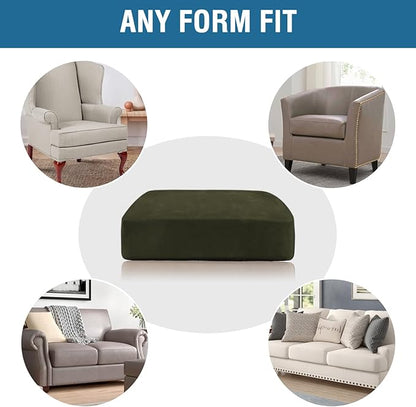 H.VERSAILTEX Velvet Stretch Couch Cushion Cover Plush Cushion Slipcover for Chair Loveseat Sofa Cushion Furniture Protector Seat Cushion Sofa Cover (3 Piece XL Sofa Cushion Covers, Olive)