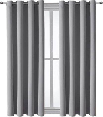 ChrisDowa Grommet Blackout Curtains for Bedroom and Living Room - 2 Panels Set Thermal Insulated Room Darkening Curtains (Light Grey, 52 x 63 Inch)
