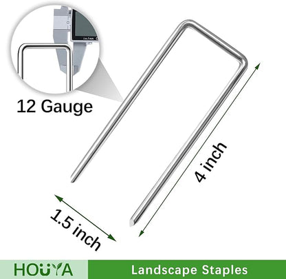 50 Pack Landscape Staples 4 Inch 12 Gauge Garden Stakes Galvanized Garden Staples Pins Anti-Rust Ground Stakes for Weed Barrier, Irrigation Tubing, Yard Lawn, Landscape Fabric