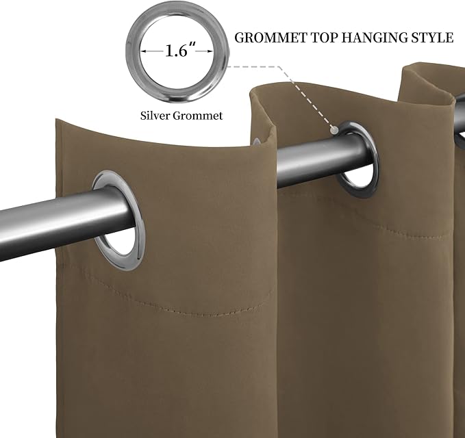 Easy-Going Blackout Curtains for Bedroom, Solid Thermal Insulated Grommet and Noise Reduction Window Drapes, Room Darkening Curtains for Living Room, 2 Panels (52x96 in,Natural)