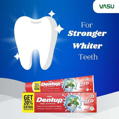 Vasu Dentup RED Herbal Toothpaste - Herbal Oral Care with Clove Oil & Mint - Fluoride-Free Natural Toothpaste for Daily Use - Fights Plaque, Freshens Breath, Soothes Gums - 5.03 fl.oz each (Pack of 2)