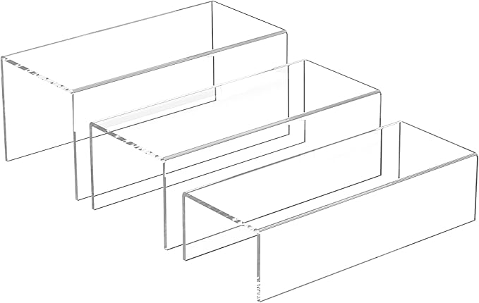 Acrylic Risers Display Stands 3pcs, Rectangular Display Risers 3 Steps, Clear Acrylic Stand for Funko Pop, Collectibles, Brand Store, Home Storage Organizer - 12- 3'', 4'', 5''