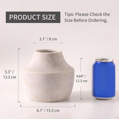 Mitt&Ditt Ceramic Flower Vase, 5.3 inch Off-White Farmhouse Rustic Vase, Handcrafted Weathered Pottery Vases, Small Flower Terracotta Vases for Home Decor, Living Room, Table, Shelf