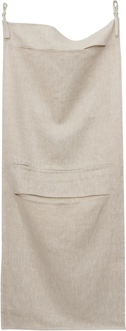 100% Linen Hanging Laundry Bag with 2 Compartments, Over the Door Laundry Hamper, Dirty Clothes Space Saving Organizer 19.7 x 47 Inches, Linen