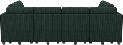 Belffin Oversized 12 Seat Modular Sectional Sleeper Sofa Convertible Sleeper Sectional Sofa with Storage Seat Large Corduroy Modular Couch for Living Room Green