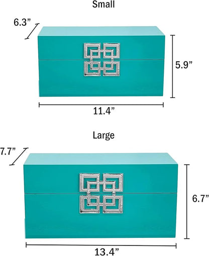 Galt International Large & Small Decorative Storage Box w/Hinged Lid - Classic Design Wood Decor Boxes with Geometric Opening Clasp - Storage for Bedroom and Home - Set of 2 (Blue)