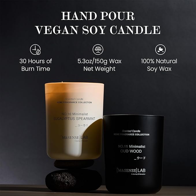 M&SENSE Natural Soy Candle| Eucalyptus Spearmint | 5.3 oz | Minimalist Scented Candle for Relaxation, Gifting, Home Décor | for Bedroom, Office, Party Small