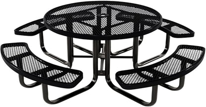 Coated Outdoor Furniture Heavy-Duty Portable Outdoor Kids Table with Umbrella Hole, Expanded Metal Kids Picnic Table, Commercial-Grade, Made in America (46 In, Round, Childrens, Black)