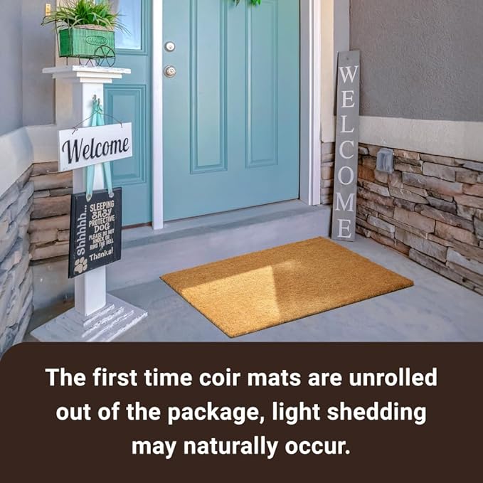 KANKUN Coco Coir Door Mat with Heavy Duty Backing, Welcome Doormat (17" x 30"), Doormat Entrance (Plain - Natural)