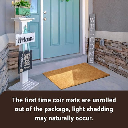 KANKUN Coco Coir Door Mat with Heavy Duty Backing, Welcome Doormat (17" x 30"), Doormat Entrance Anti Shedding (Plain - 2Pack)