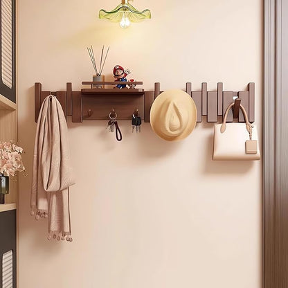 Wall Mounted Piano Key Hanger | Flip Style Hook | Entrance Wall Art Hook, Made of Oak Wood (3 Times Painted, 4 Times Polished) (Fence Beech, 8Hooks)