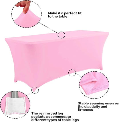 IVAPUPU 6FT Table Cloth for Rectangular Fitted Events Stretch Pink Table Covers Washable Cover Spandex Tablecloth Protector for Party, Wedding, Cocktail, Banquet, Festival