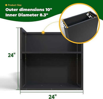Galvanized Steel Metallic Heavy Planter for Outdoor Plants Metal Outdoor Planter Spliced Flower Box with Partitions for Outside,Indoor,Garden (Black, 24 * 10 * 24)