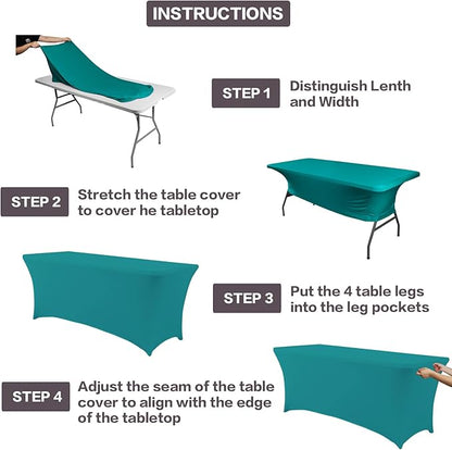 IVAPUPU 6FT Table Cloth for Rectangular Fitted Events Stretch Lake Blue Table Covers Washable Cover Spandex Tablecloth Protector for Party, Wedding, Cocktail, Banquet, Festival