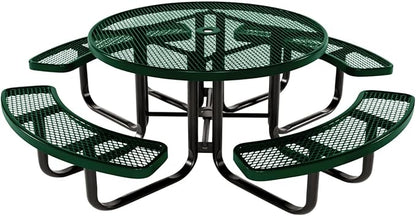 Coated Outdoor Furniture Heavy-Duty Portable Outdoor Kids Table with Umbrella Hole, Expanded Metal Kids Picnic Table, Commercial-Grade, Made in America (46 In, Round, Childrens, Green)