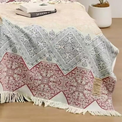 Boho Muslin Blanket for Adults 4-Layer Gauze Twin Size Soft Cozy 100% Cotton Summer Cooling Blanket Floral Decor for Sofa Bed Coverlet Both Sides (Tassels Boho, Twin 60 x 80 in)