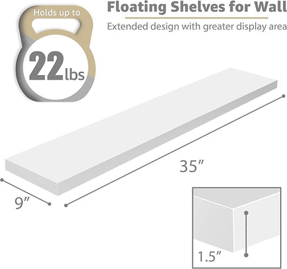 Sorbus Floating Shelves for Wall - 35 Inch Long Bathroom Shelves, Wall Decor for Bedroom, Kitchen, Living Room & Book Storage - Mounted Floating Shelf with Invisible Brackets (White, 2 Pack)