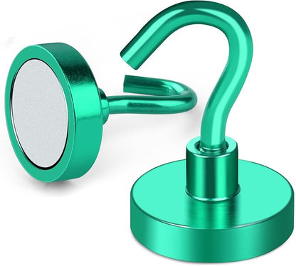 MIKEDE Magnetic Hooks, 40Lbs+ Heavy Duty Magnet Hooks for Cruise Cabins, Super Neodymium Hanging Hooks Strong Magnets with Hook for Fridge, Magnetic Hanger for Grill, Toolbox, Storage(Green, 10 Pack)