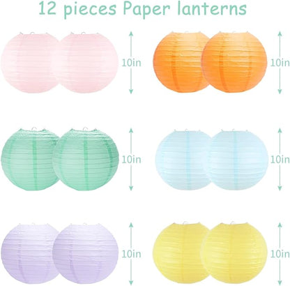 Paper Lanterns Pastel Round Hanging Chinese Lanterns for Birthday Baby Shower Rainbow Easter Party Decorations Pack of 12