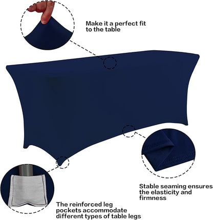 IVAPUPU 6FT Table Cloth for Rectangular Fitted Events Stretch Jean Blue Table Covers Washable Cover Spandex Tablecloth Protector for Party, Wedding, Cocktail, Banquet, Festival