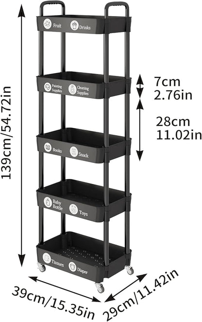 Laiensia Storage Cart,Multifunction Utility Rolling Cart Kitchen Storage Organizer,Mobile Shelving Unit Cart with Lockable Wheels for Bathroom,Laundry,with Classified Stickers