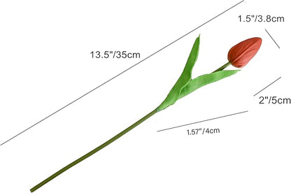 Mandy's Artificial Tulips 20 Stems Terracotta PU Faux Flowers for Wedding Home Decor 13.5 Inch