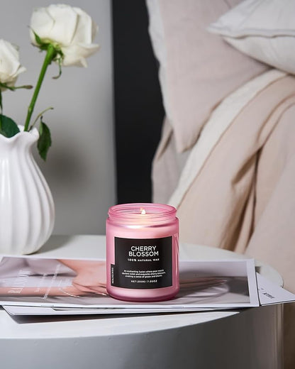 M&SENSE Cherry Blossom Scented Spring Candle, Best Smelling Stress Relief Aromatherapy Candle, 50 Hours 7.05oz Natural Soy Wax Romantic Candle Gifts for Women & Home Decor