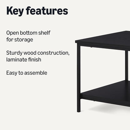 Amazon Basics Rectangular Coffee Table with Bottom Shelf, Living Room Centre Table, Wooden Black, 19.9" D x 31.5" W x 16.5" H