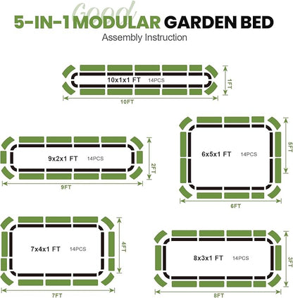 5-in-1 Adjustable Raised Garden Bed Kit | Galvanized Planter Boxes for Vegetables, Flowers | 12" Tall, Multiple Sizes (8x3x1ft, 9x2x1ft, 10x1x1ft, 6x5x1ft, 7x4x1ft) | Outdoor Metal Raised Bed, Grey