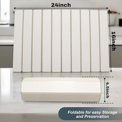 Large Stone Dish Drying Mats for Kitchen Counter, Quick Dry Absorbent Collapsible Dish Drying Mat,Diatomaceous Earth Mats for Dishes Bottles Cups,Match Any Countertop,White 24 * 16inch