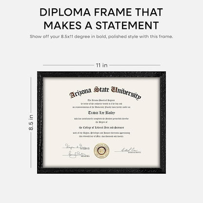 Homeforia 8.5x11 Diploma Frame Black Wood, High End Oak 8.5 x 11 Certificate Frames, 11x8.5 Black Document Frames for Wall or Tabletop, 8.5 by 11 Award Wooden Frame, Tempered Glass, Wall Kit, Set of 1