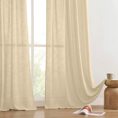 Joydeco Linen Curtains 90 Inch Length 2 Panels Set for Bedroom, Light Filtering Drapes for Living Room,Linen Blend Curtains 52 Inches Wide with Rod Pockets Back Tab (W52 x L90 Inch, Natural)