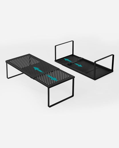SONGMICS Spice Rack, Expandable Kitchen Countertop Shelf, Small Cupboard Organizer, Metal, Space-Saving Tabletop Shelf, Matte Black UKCS007B01
