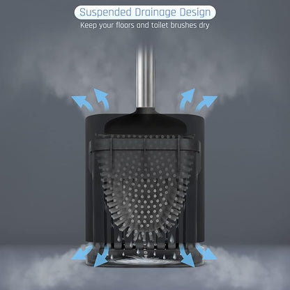 Sellemer Toilet Brush and Holder Set - Flexible Toilet Bowl Brush Head with Silicone Bristles, Compact Size for Storage and Organization, Ventilation Slots Base (1 Pack, Black)