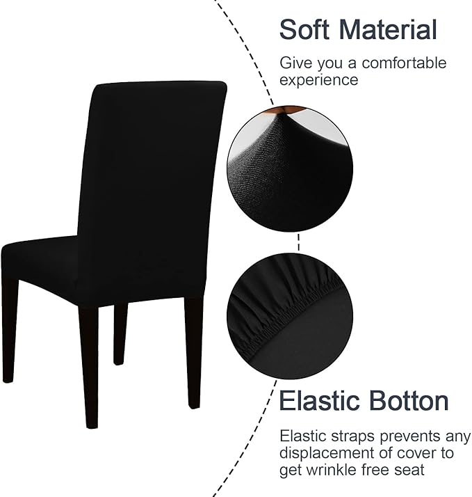 JQinHome 4 Pcs Dining Chair Slipcover, High Stretch Removable Washable Chair Seat Protector Cover for Home Party Hotel Wedding Ceremony